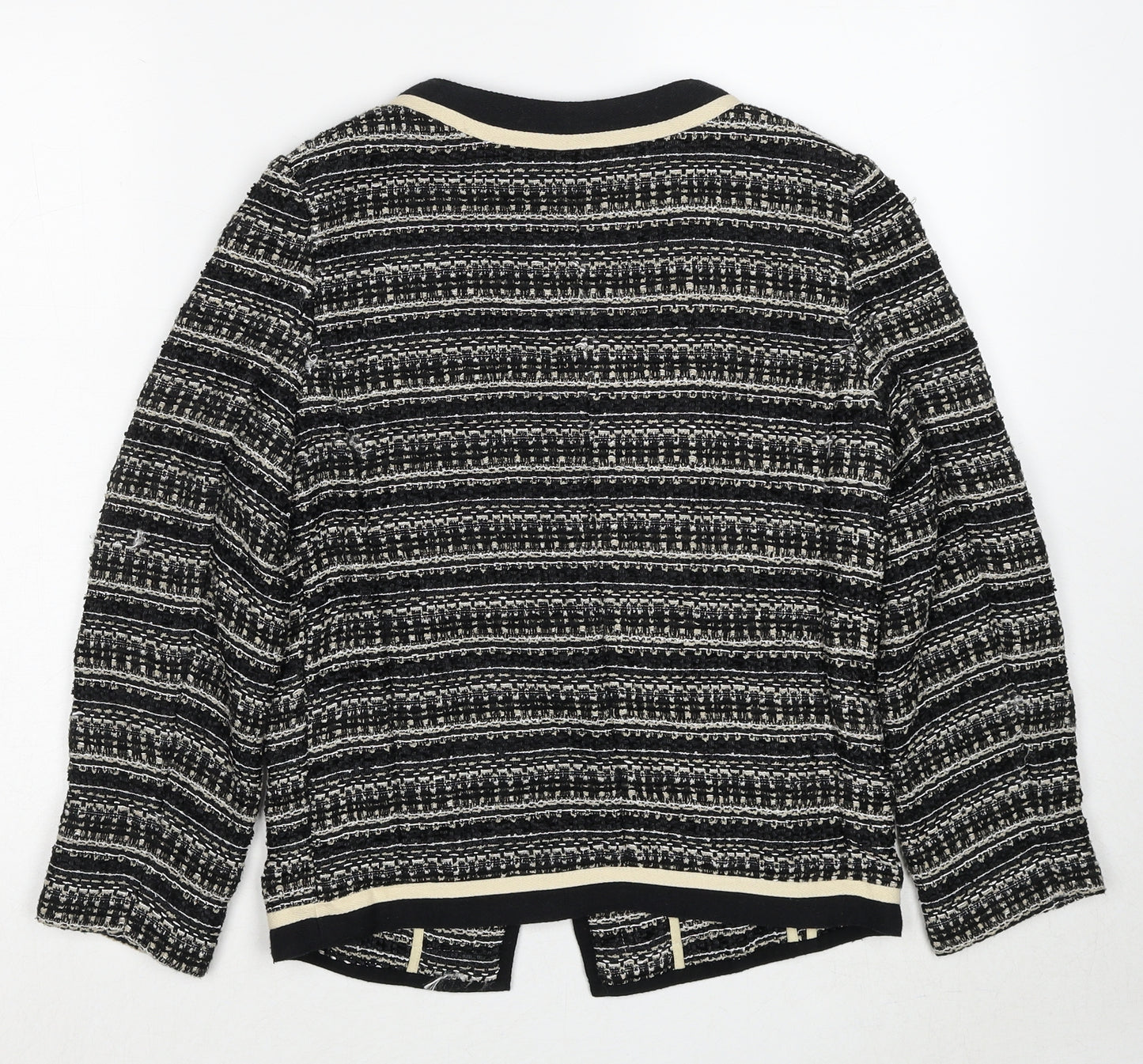 NEXT Womens Black Scoop Neck Striped Polyester Cardigan Jumper Size 8
