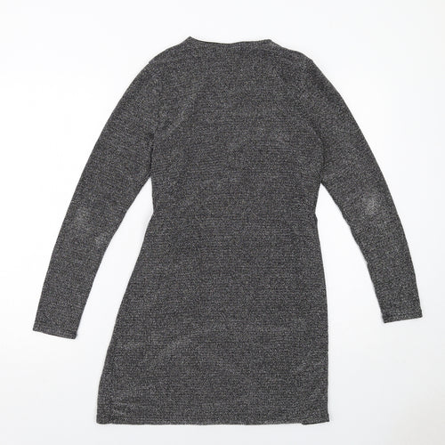 H&M Womens Grey Polyamide Wrap Dress Size M V-Neck Tie
