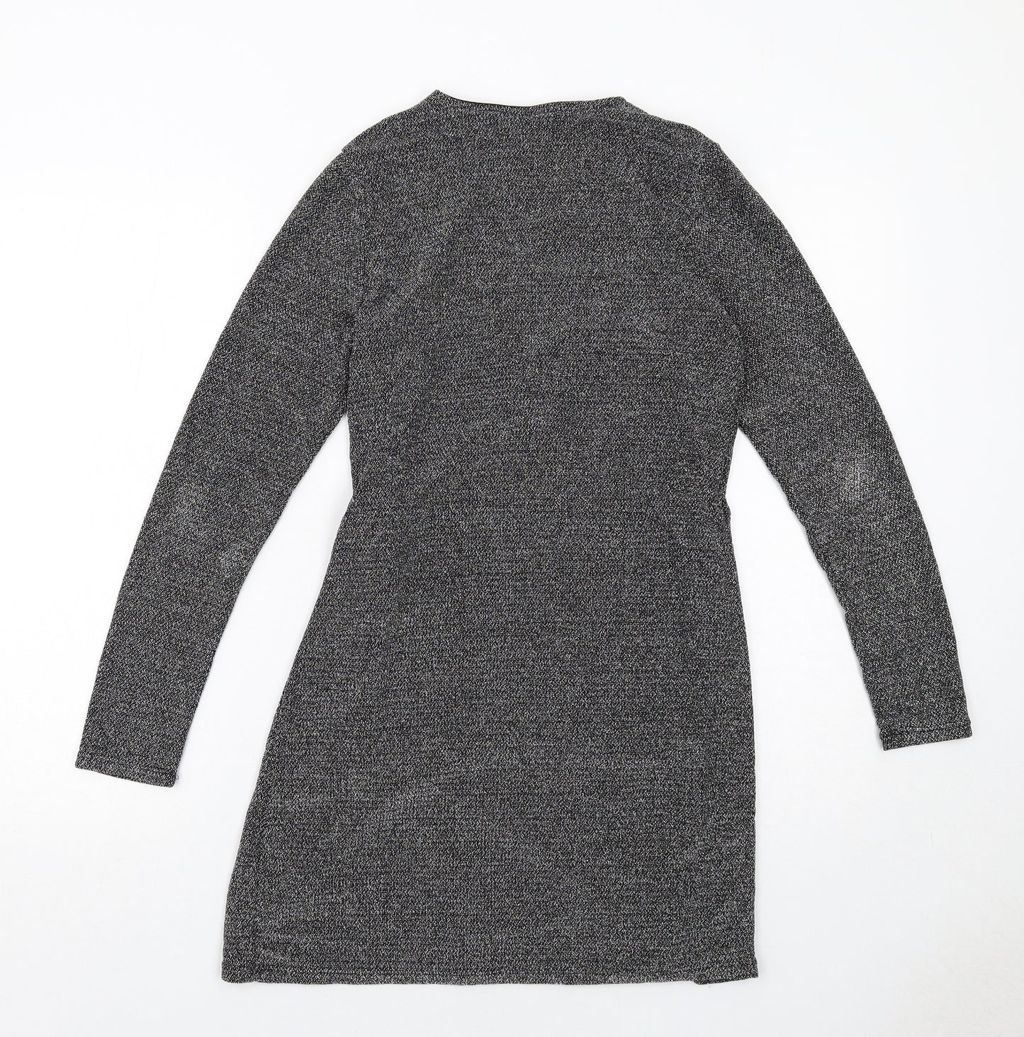 H&M Womens Grey Polyamide Wrap Dress Size M V-Neck Tie