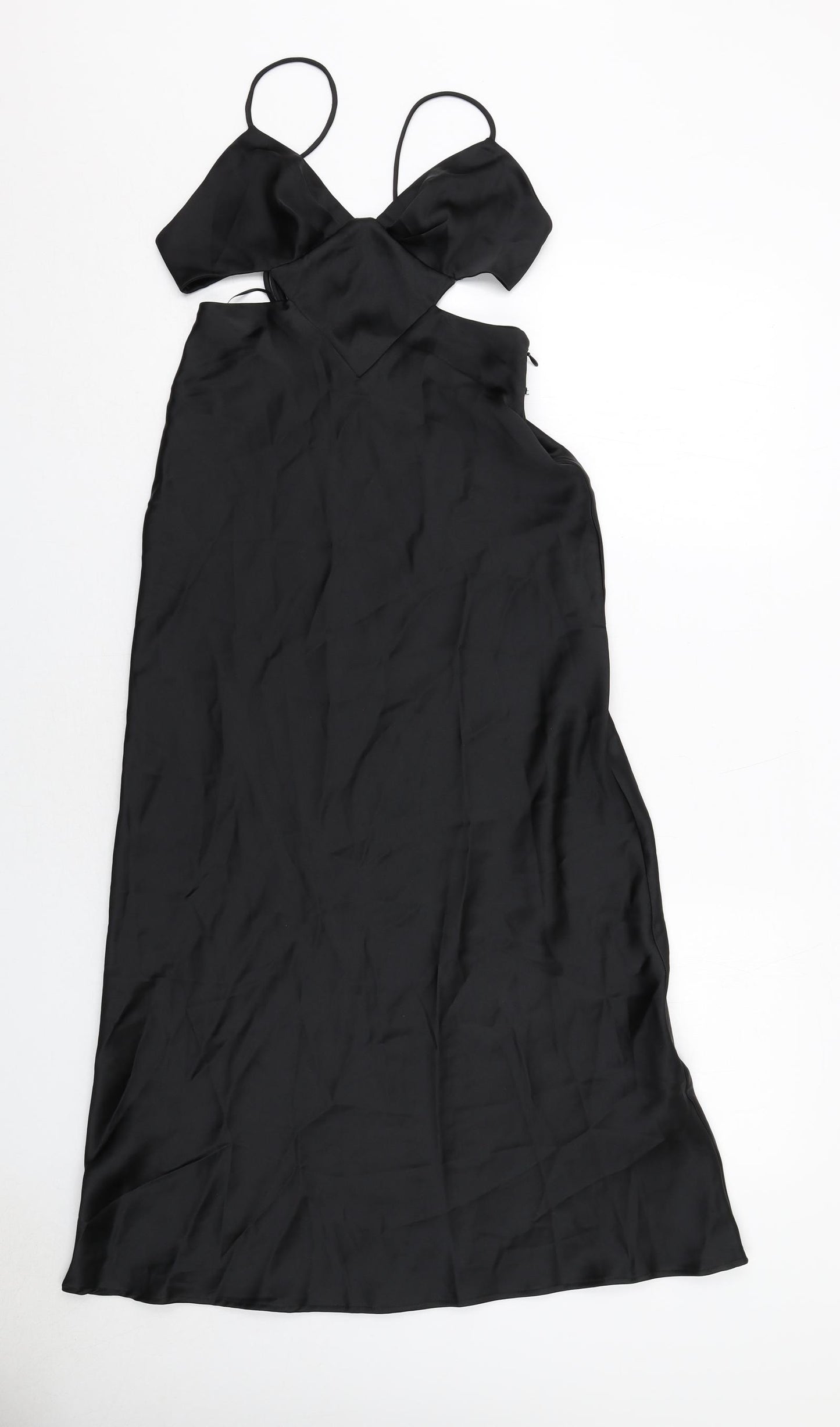 Zara Womens Black Polyester Slip Dress Size XS V-Neck Zip