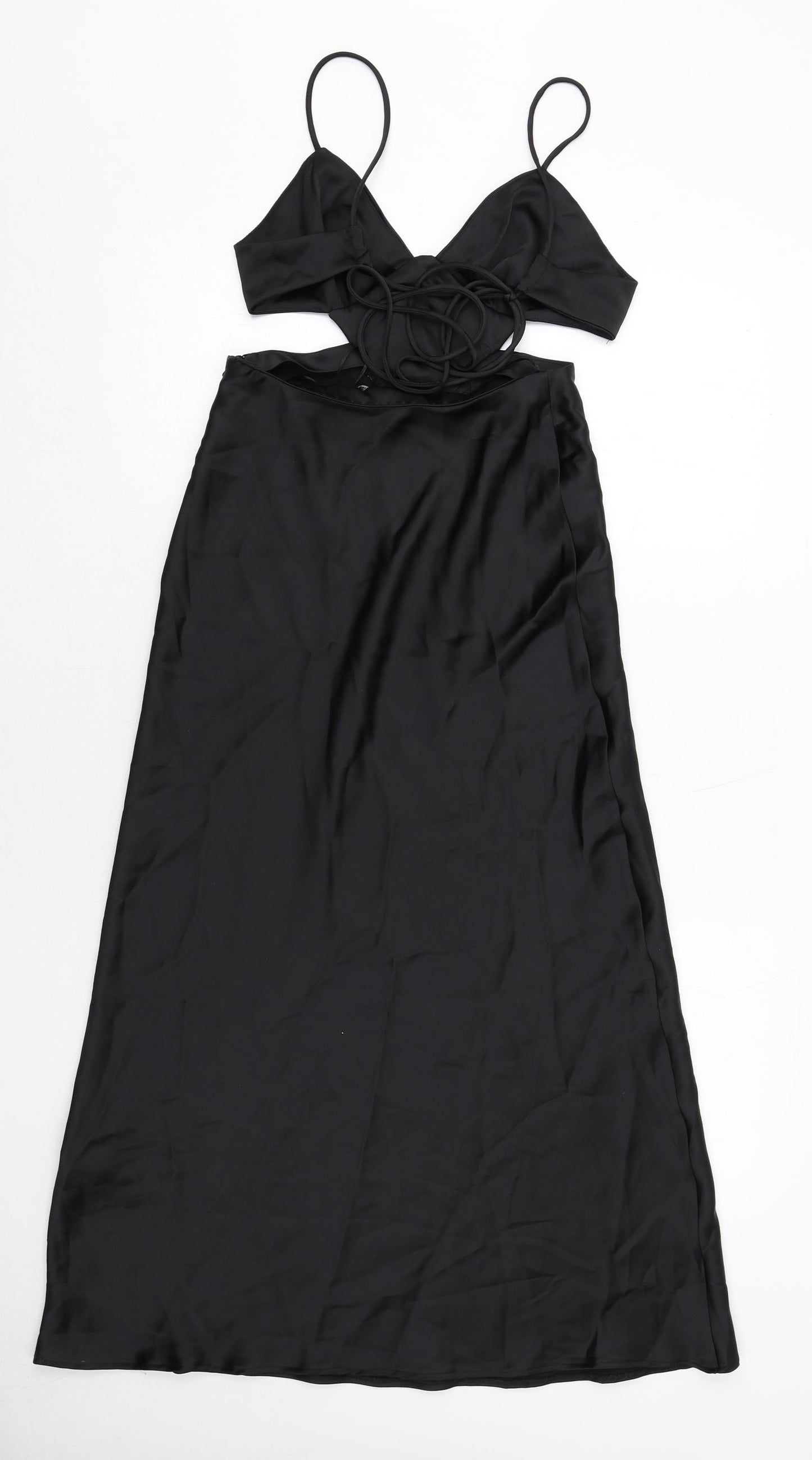 Zara Womens Black Polyester Slip Dress Size XS V-Neck Zip