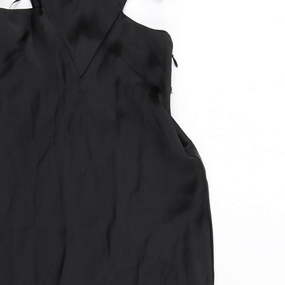 Zara Womens Black Polyester Slip Dress Size XS V-Neck Zip