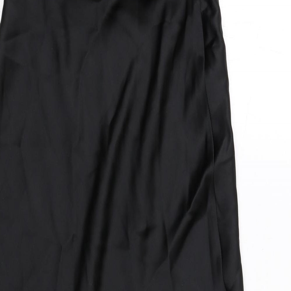 Zara Womens Black Polyester Slip Dress Size XS V-Neck Zip