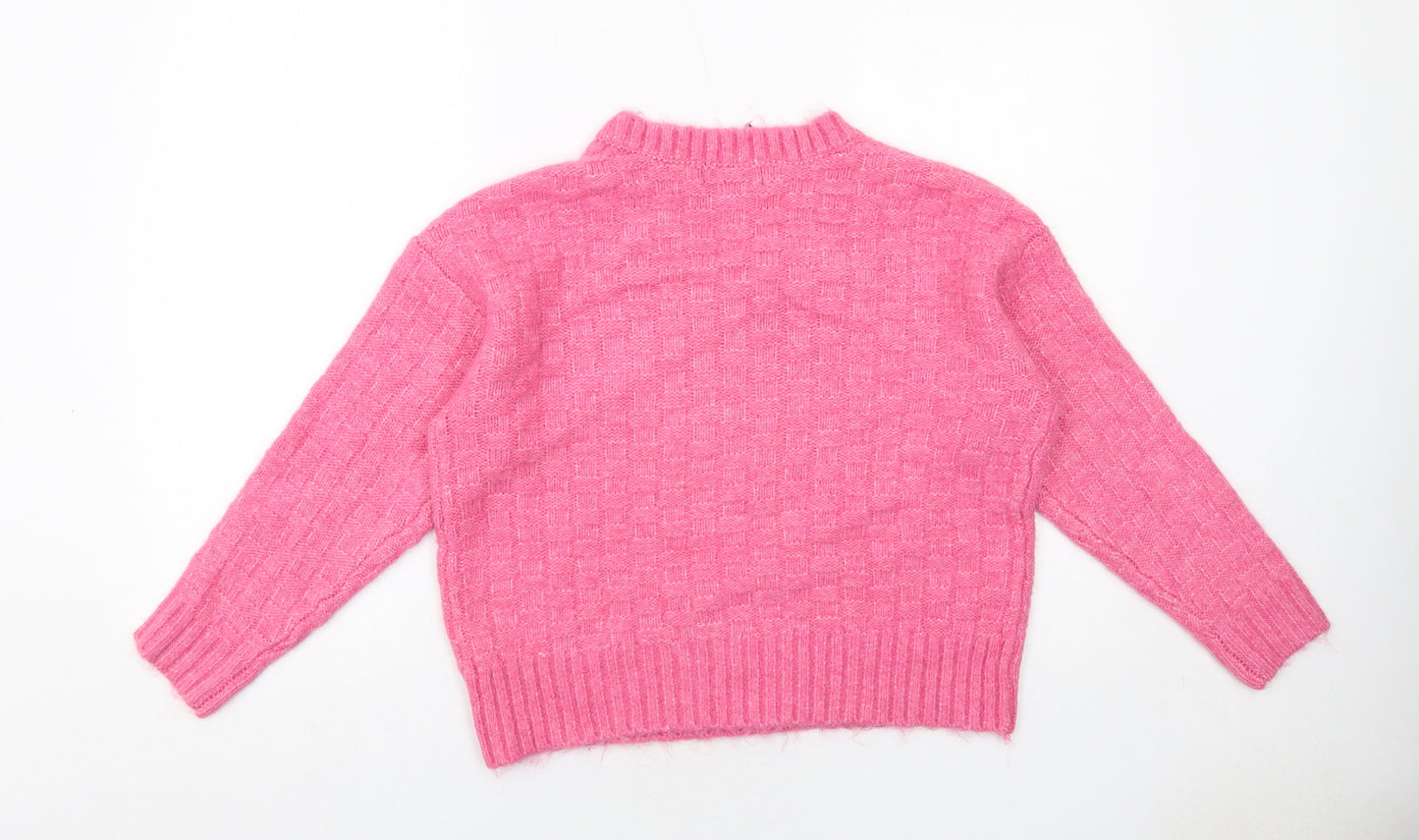 Marks and Spencer Womens Pink V-Neck Acrylic Pullover Jumper Size M - Textured