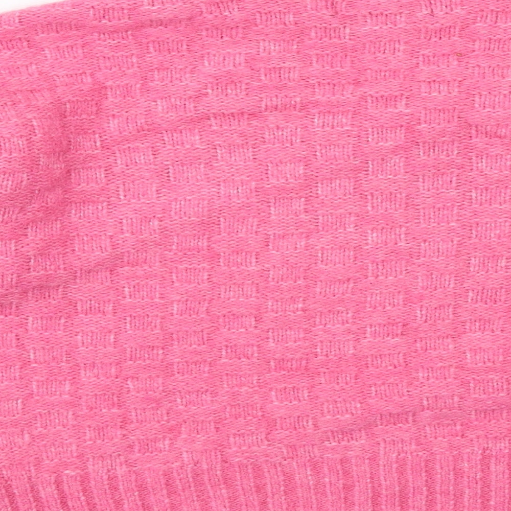 Marks and Spencer Womens Pink V-Neck Acrylic Pullover Jumper Size M - Textured