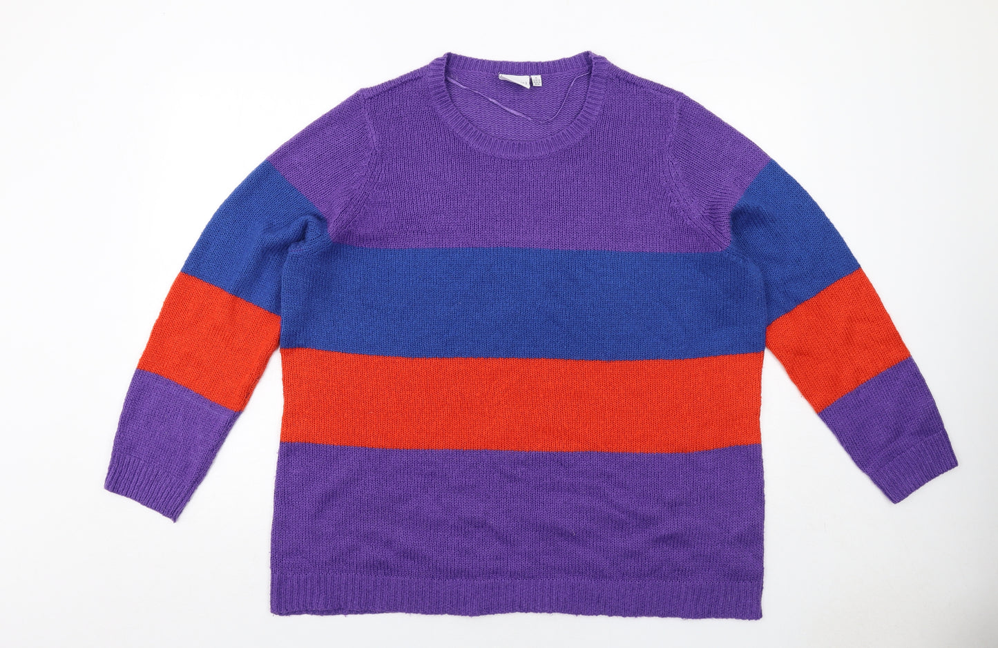 JUNAROSE Womens Multicoloured Round Neck Striped Acrylic Pullover Jumper Size 24