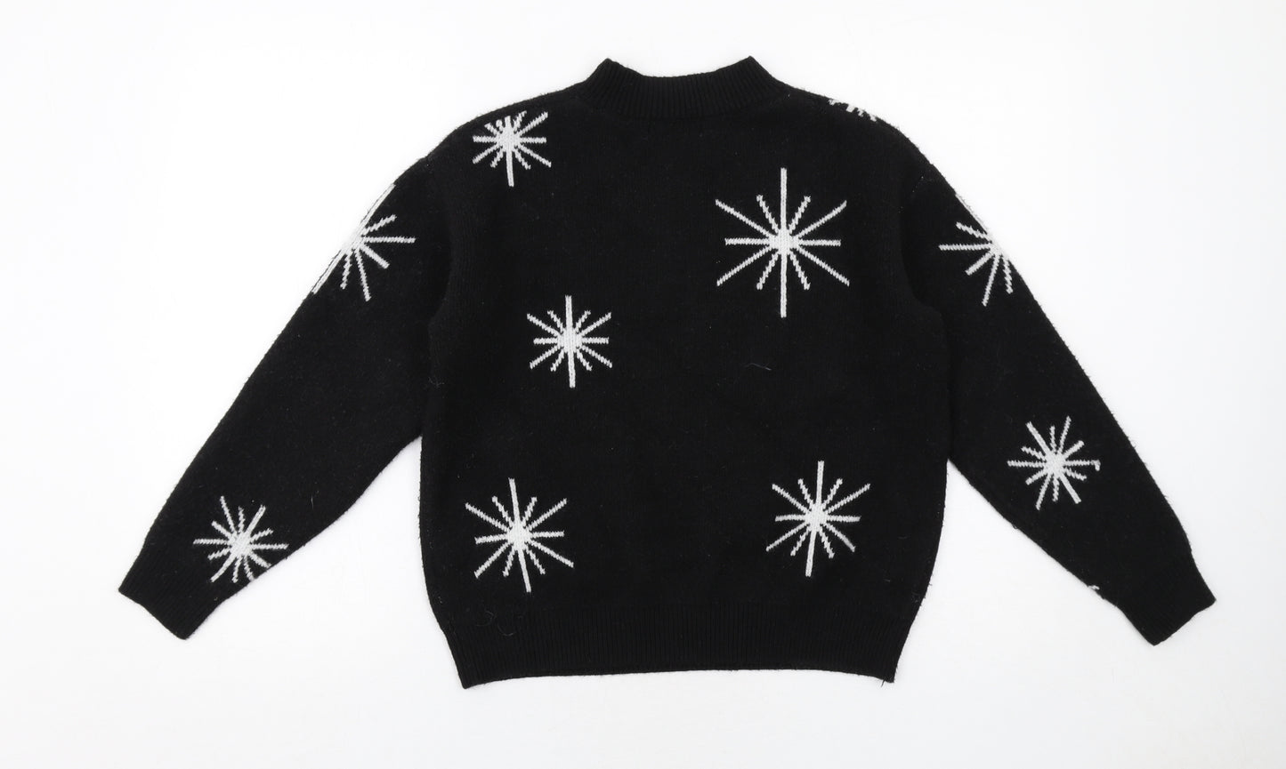 Marks and Spencer Womens Black Mock Neck Geometric Polyester Pullover Jumper Size M - Star Pattern
