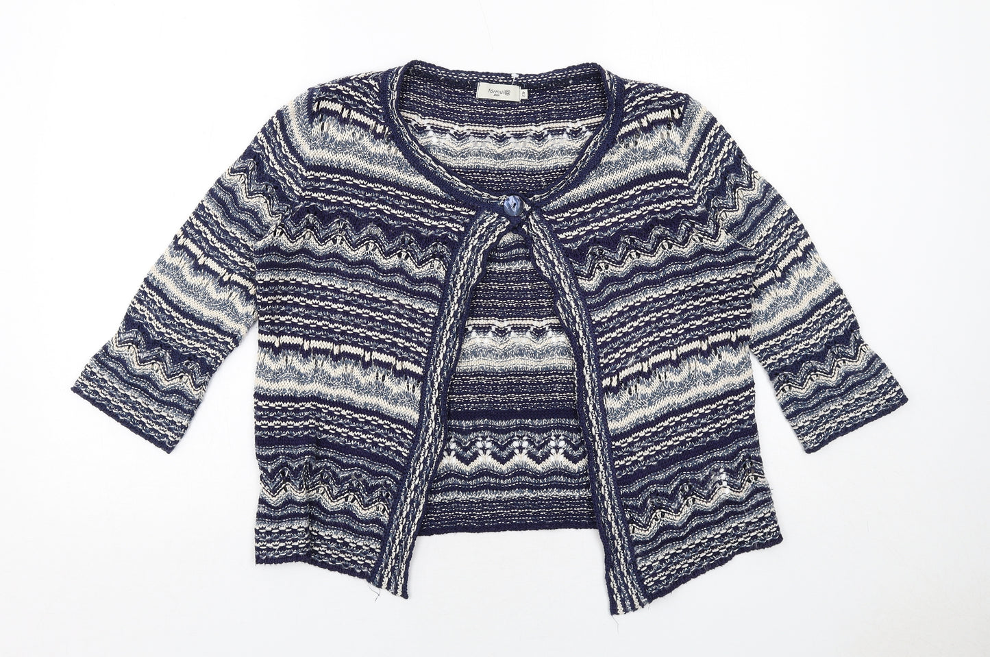 Formula Joyen Womens Blue Round Neck Geometric Rayon Cardigan Jumper Size 14