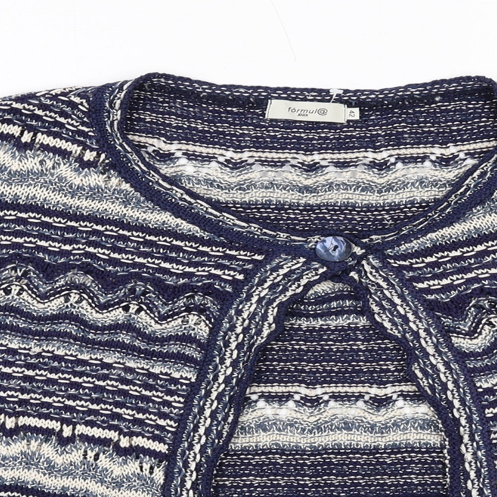 Formula Joyen Womens Blue Round Neck Geometric Rayon Cardigan Jumper Size 14