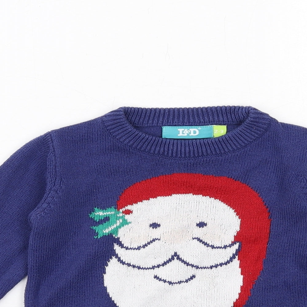 L&D Boys Blue Round Neck Cotton Pullover Jumper Size 2-3 Years Pullover - Santa Claus Christmas
