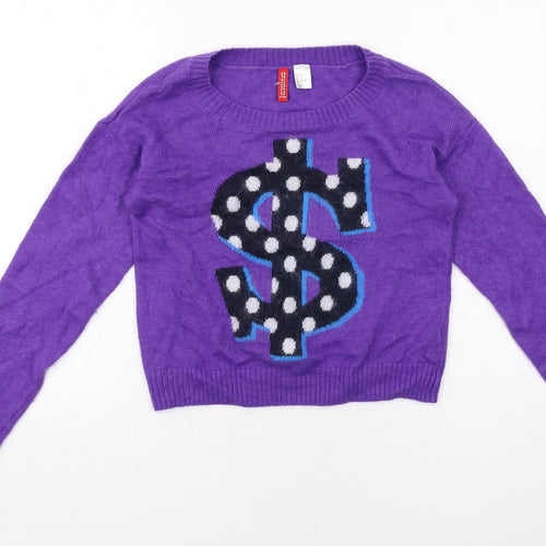 H&M Womens Purple Round Neck Polyamide Pullover Jumper Size 6 - Dollar