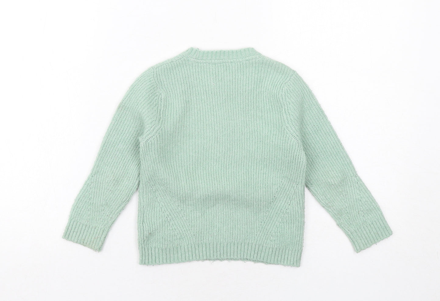 Marks and Spencer Girls Green Crew Neck Polyester Pullover Jumper Size 3-4 Years Pullover - Rainbow
