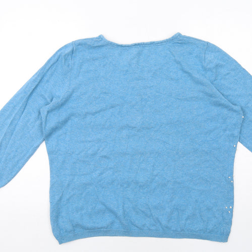 Ness Womens Blue Boat Neck Geometric Cotton Pullover Jumper Size XL - Textured