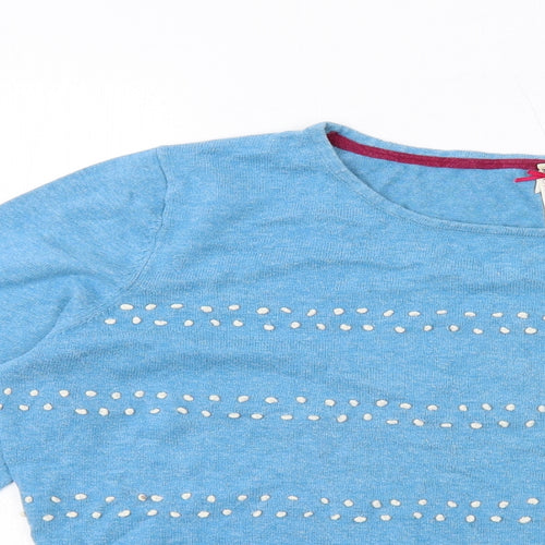 Ness Womens Blue Boat Neck Geometric Cotton Pullover Jumper Size XL - Textured