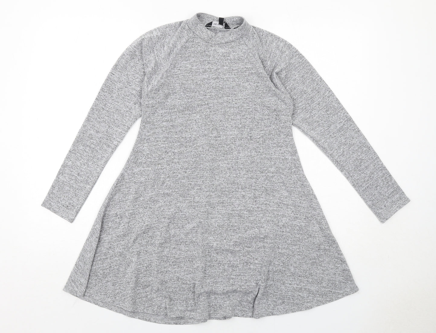 New Look Womens Grey Polyester Jumper Dress Size 10 Round Neck Pullover