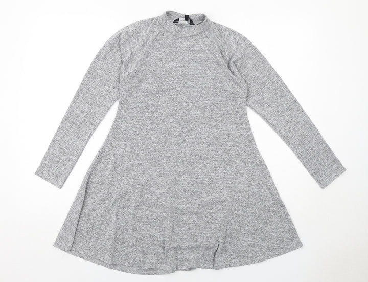 New Look Womens Grey Polyester Jumper Dress Size 10 Round Neck Pullover