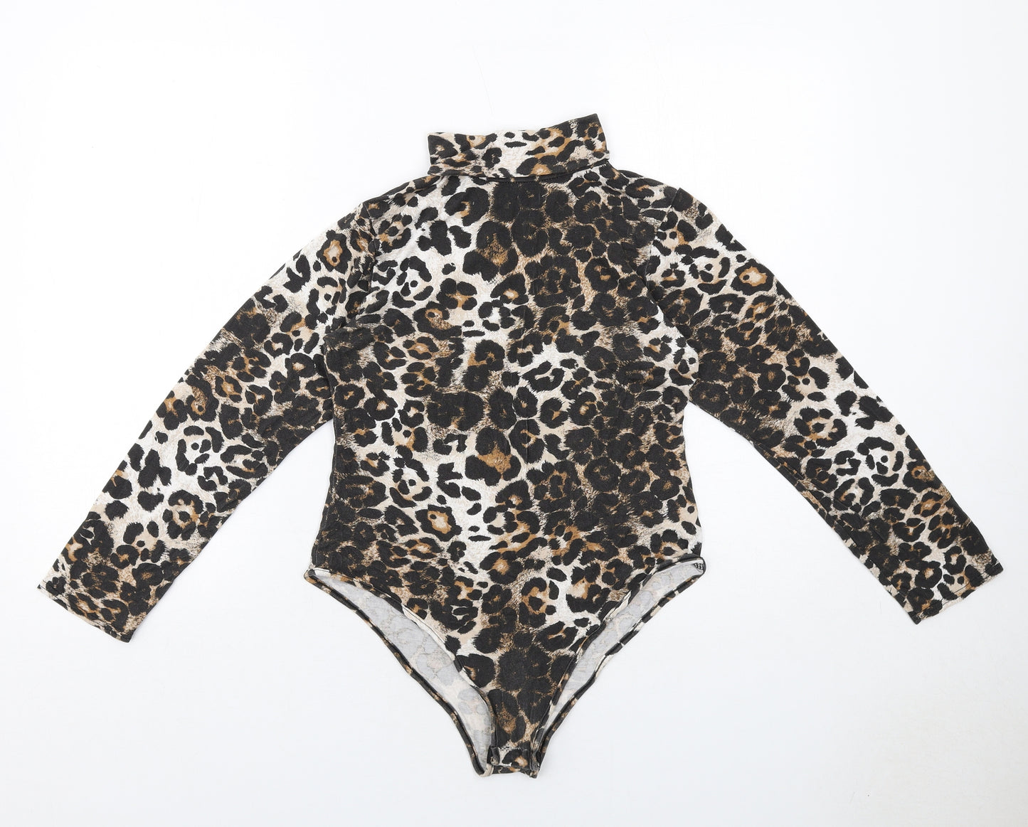 I SAW IT FIRST Womens Brown Animal Print Viscose Bodysuit One-Piece Size 14 Snap