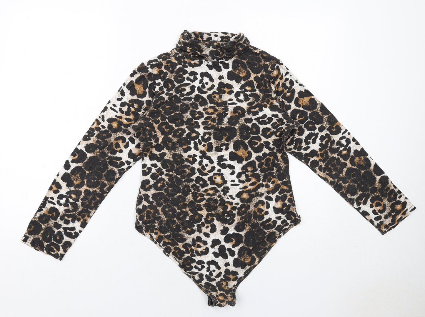 I SAW IT FIRST Womens Brown Animal Print Viscose Bodysuit One-Piece Size 14 Snap