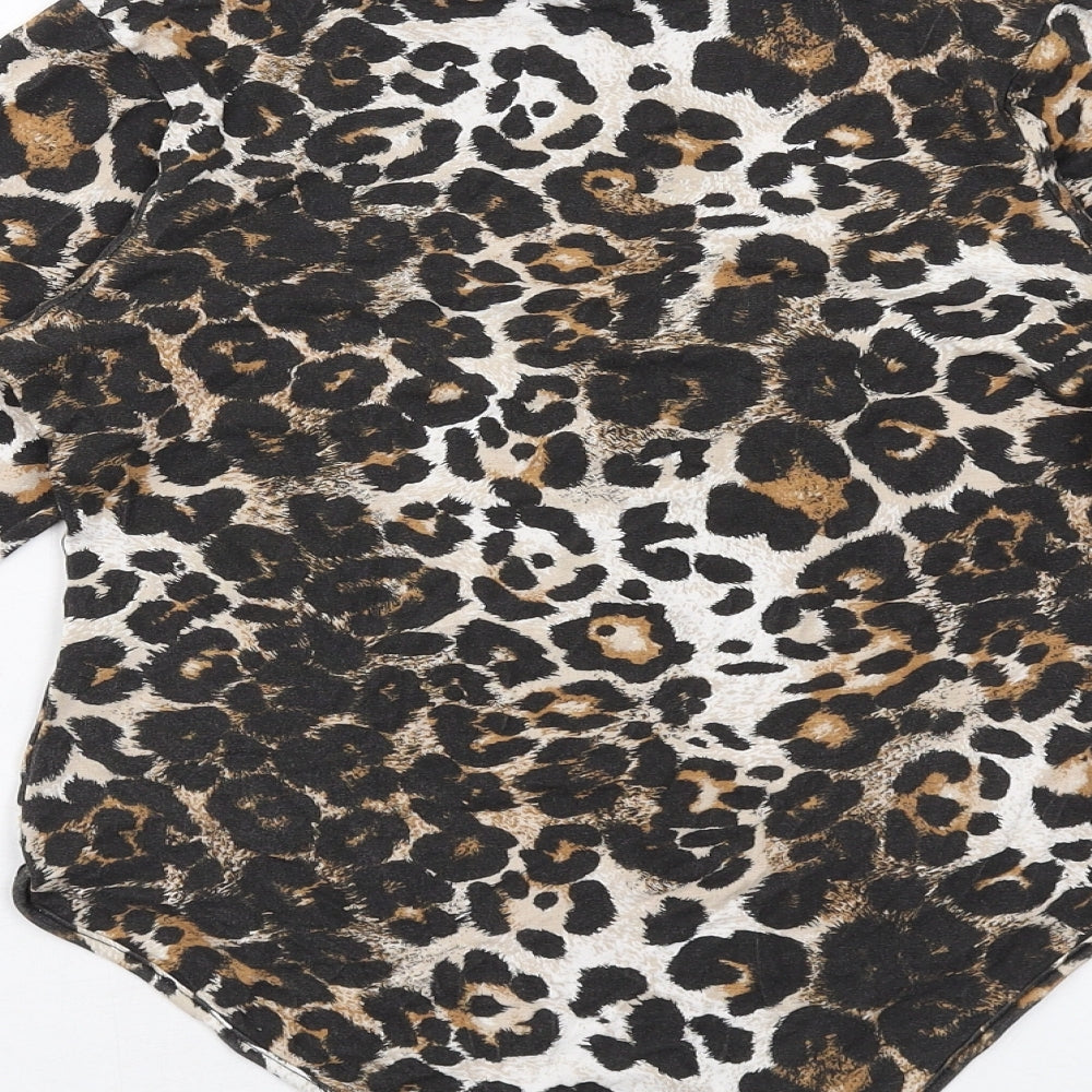 I SAW IT FIRST Womens Brown Animal Print Viscose Bodysuit One-Piece Size 14 Snap