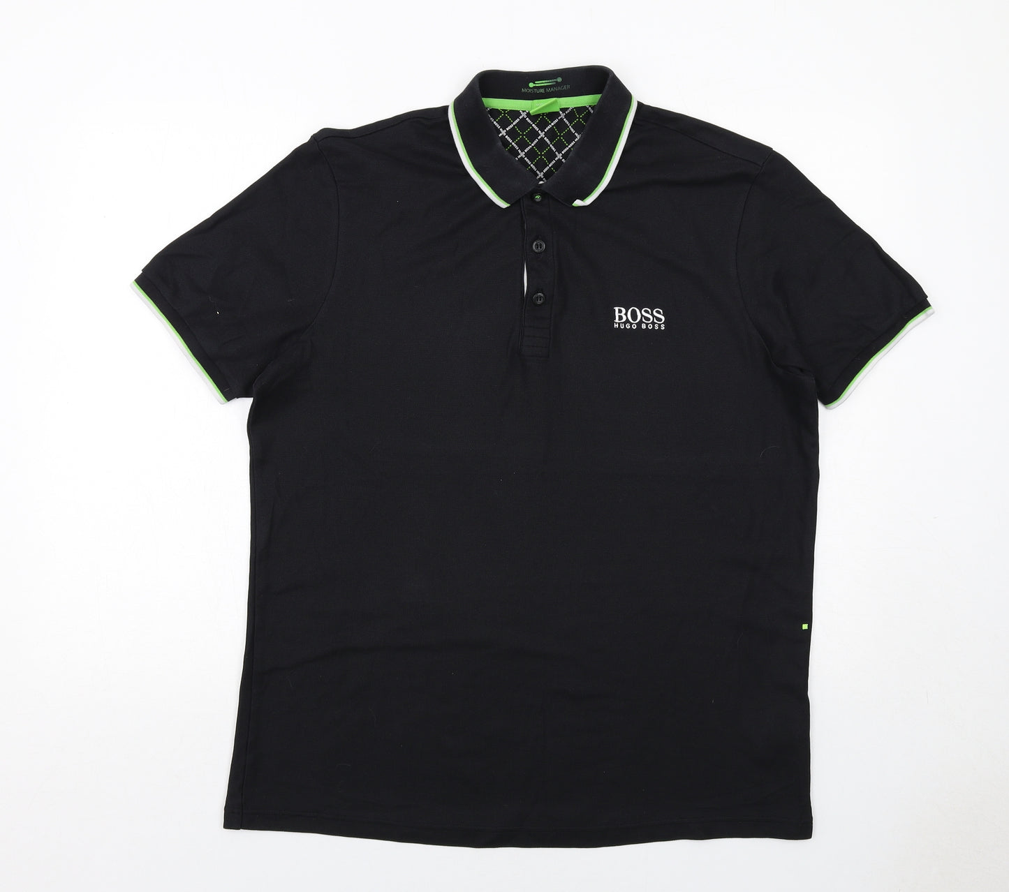 HUGO BOSS Mens Black Cotton Polo Size XL Collared Button