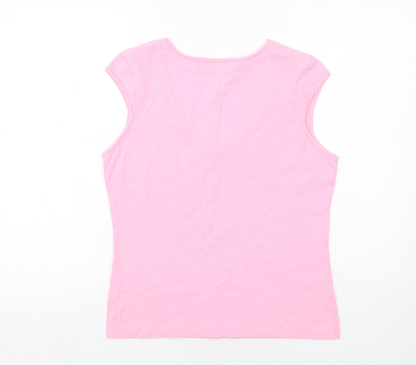 Marks and Spencer Womens Pink Cotton Basic Blouse Size 16 V-Neck - Lace Detail