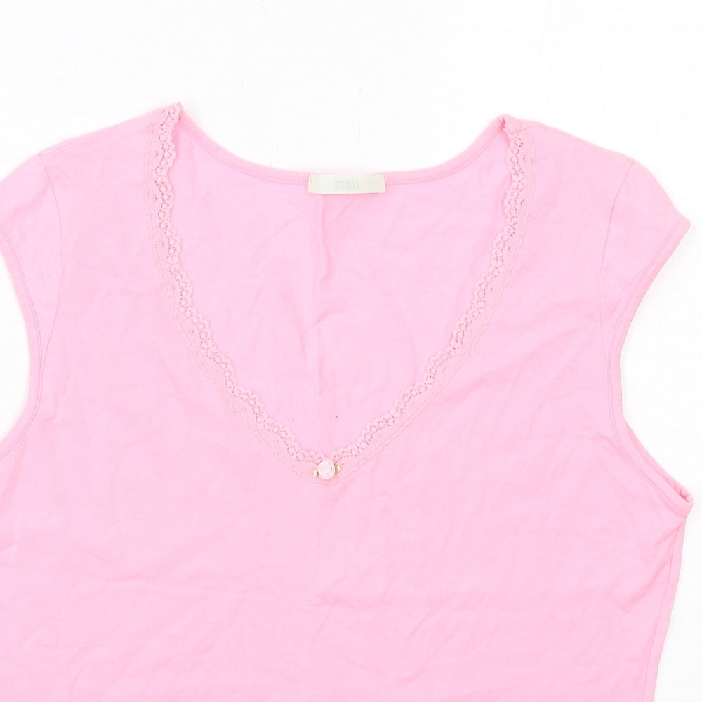 Marks and Spencer Womens Pink Cotton Basic Blouse Size 16 V-Neck - Lace Detail