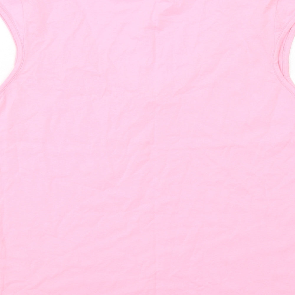 Marks and Spencer Womens Pink Cotton Basic Blouse Size 16 V-Neck - Lace Detail