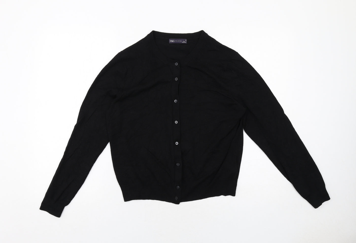 Marks and Spencer Womens Black Round Neck Viscose Cardigan Jumper Size 16