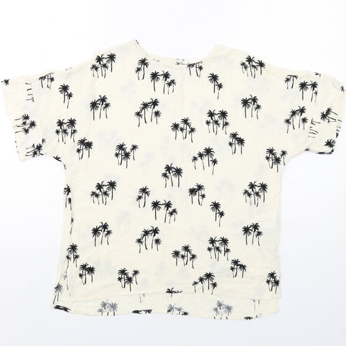 H&M Womens Ivory Geometric Viscose Basic Blouse Size 10 Round Neck - Palm Trees