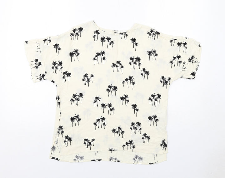 H&M Womens Ivory Geometric Viscose Basic Blouse Size 10 Round Neck - Palm Trees