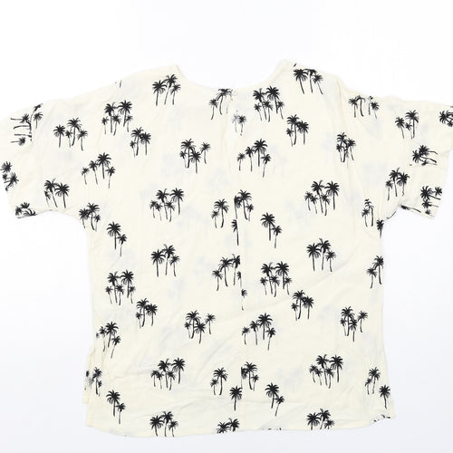 H&M Womens Ivory Geometric Viscose Basic Blouse Size 10 Round Neck - Palm Trees