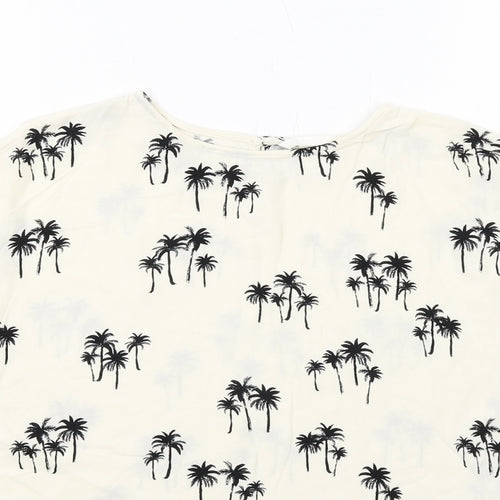 H&M Womens Ivory Geometric Viscose Basic Blouse Size 10 Round Neck - Palm Trees