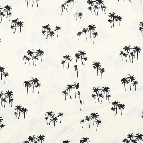 H&M Womens Ivory Geometric Viscose Basic Blouse Size 10 Round Neck - Palm Trees