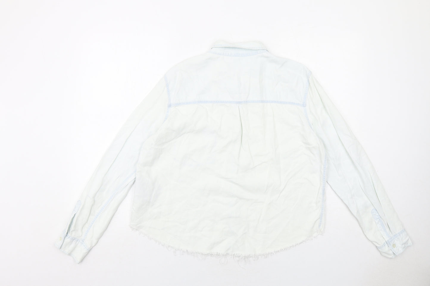 Zara Womens White Lyocell Basic Button-Up Size L Collared