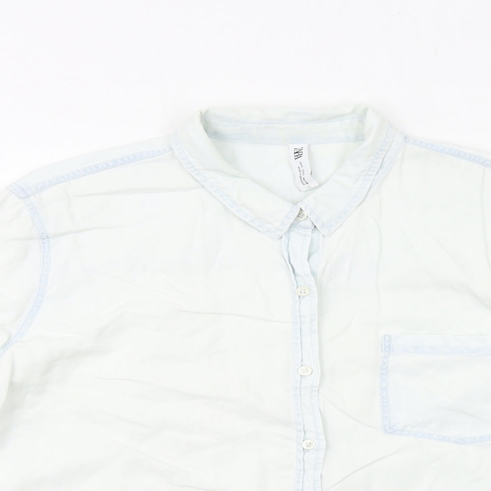 Zara Womens White Lyocell Basic Button-Up Size L Collared