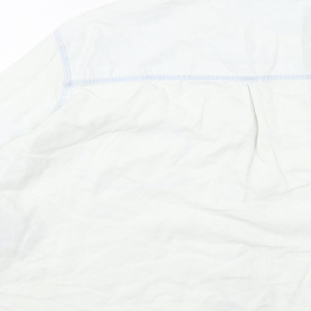Zara Womens White Lyocell Basic Button-Up Size L Collared