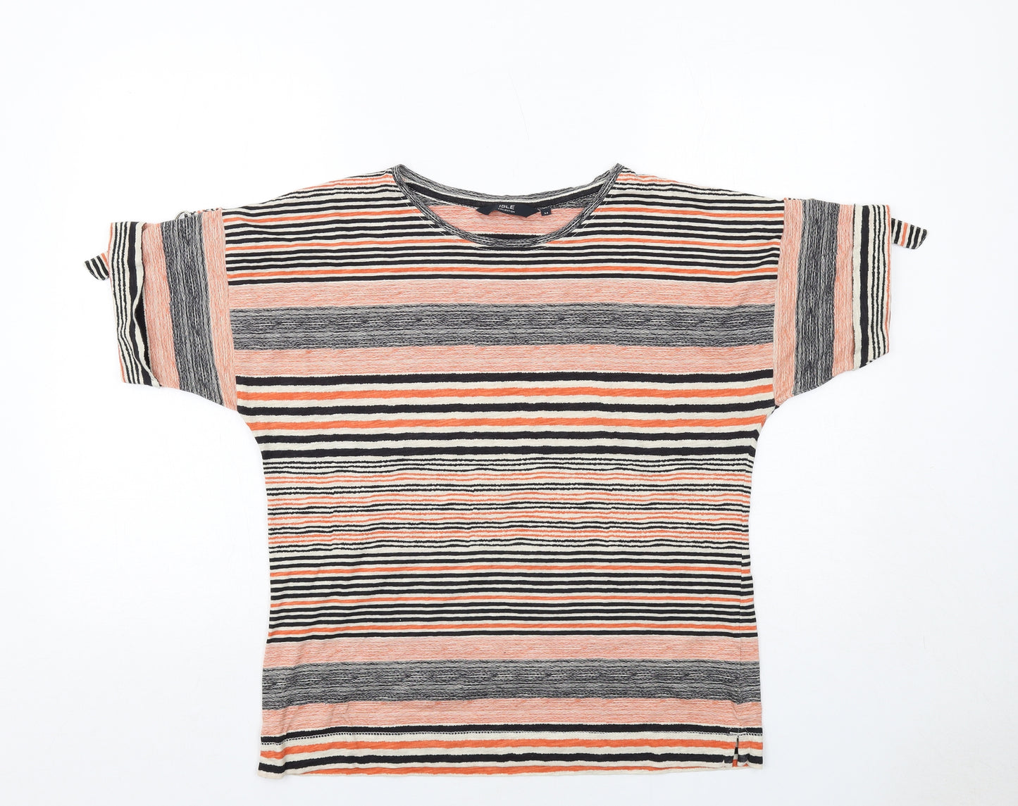 EWM Womens Orange Striped Cotton Basic T-Shirt Size M Boat Neck