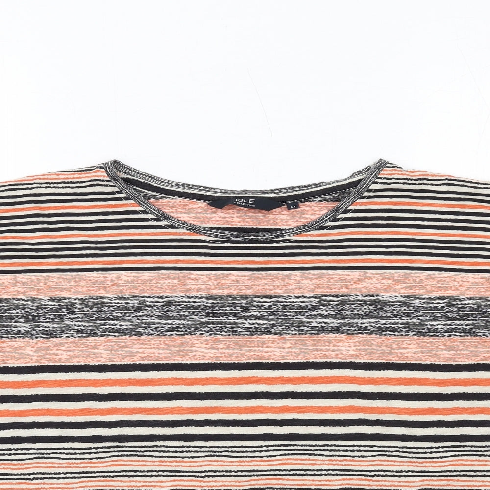 EWM Womens Orange Striped Cotton Basic T-Shirt Size M Boat Neck