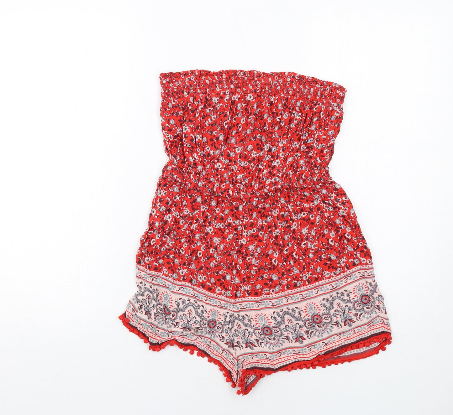New Look Womens Red Floral Viscose Playsuit One-Piece Size 8 Pullover - Strapless