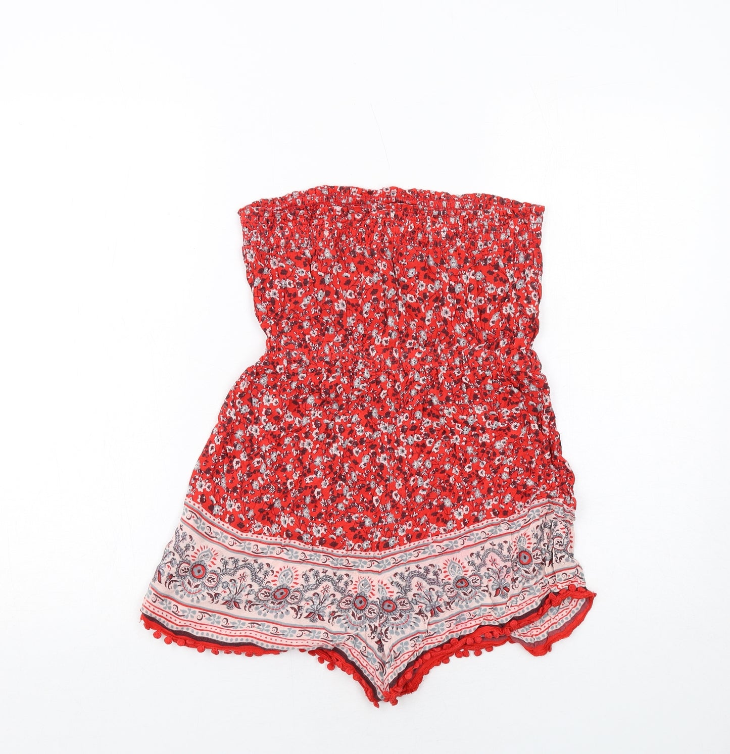 New Look Womens Red Floral Viscose Playsuit One-Piece Size 8 Pullover - Strapless