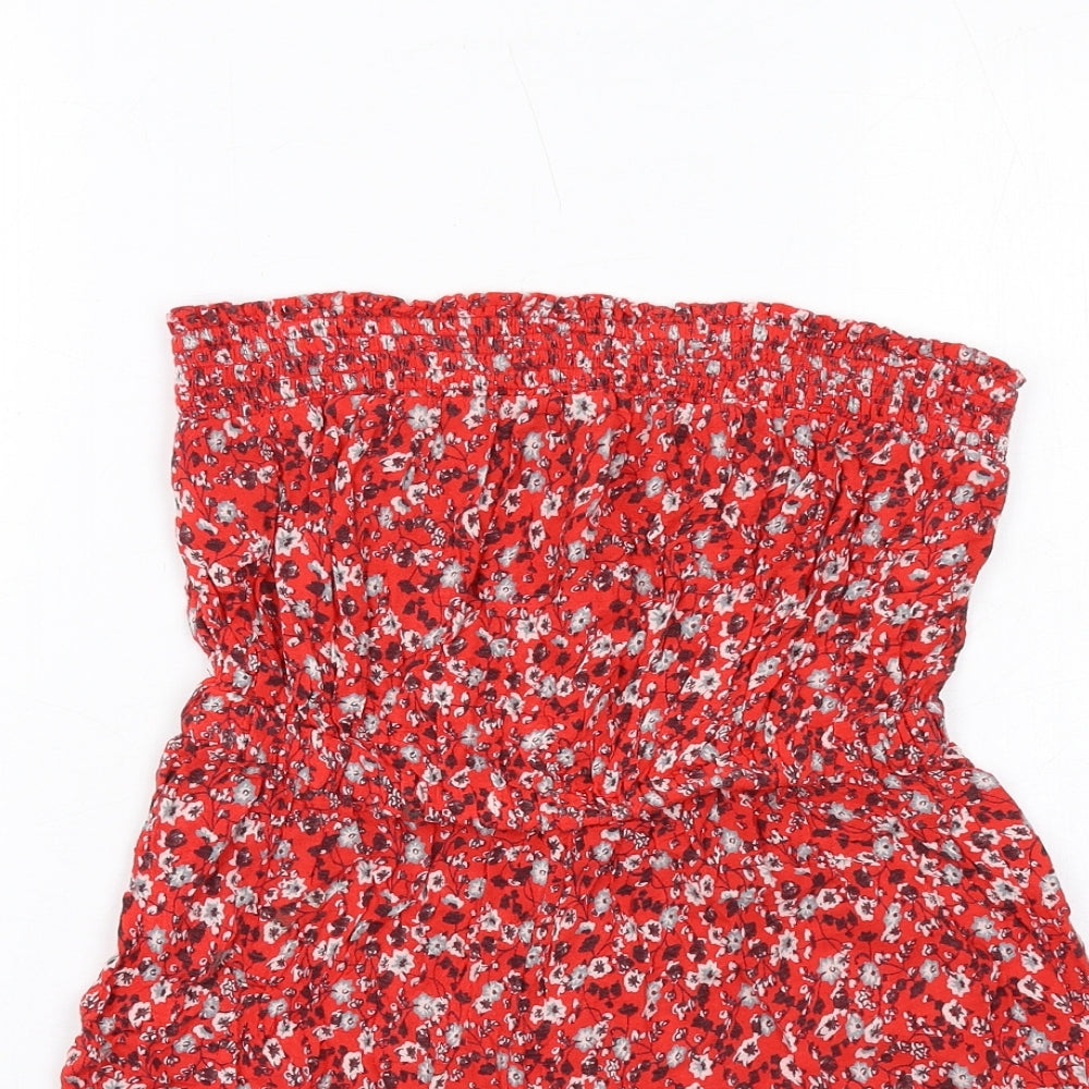 New Look Womens Red Floral Viscose Playsuit One-Piece Size 8 Pullover - Strapless
