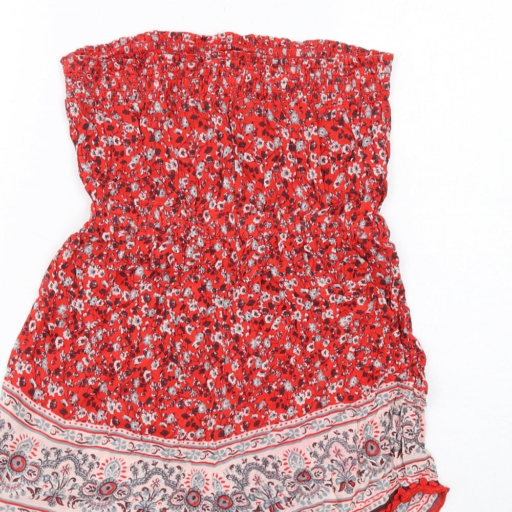 New Look Womens Red Floral Viscose Playsuit One-Piece Size 8 Pullover - Strapless