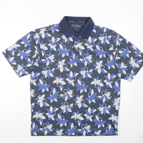 Cutter & Buck Mens Blue Floral Cotton Polo Size S Collared Button