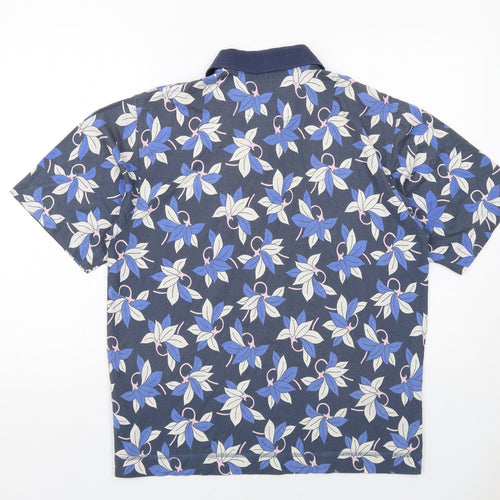 Cutter & Buck Mens Blue Floral Cotton Polo Size S Collared Button