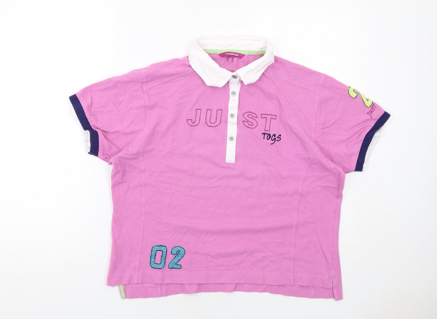 Just Togs Womens Pink Cotton Basic Polo Size 18 Collared
