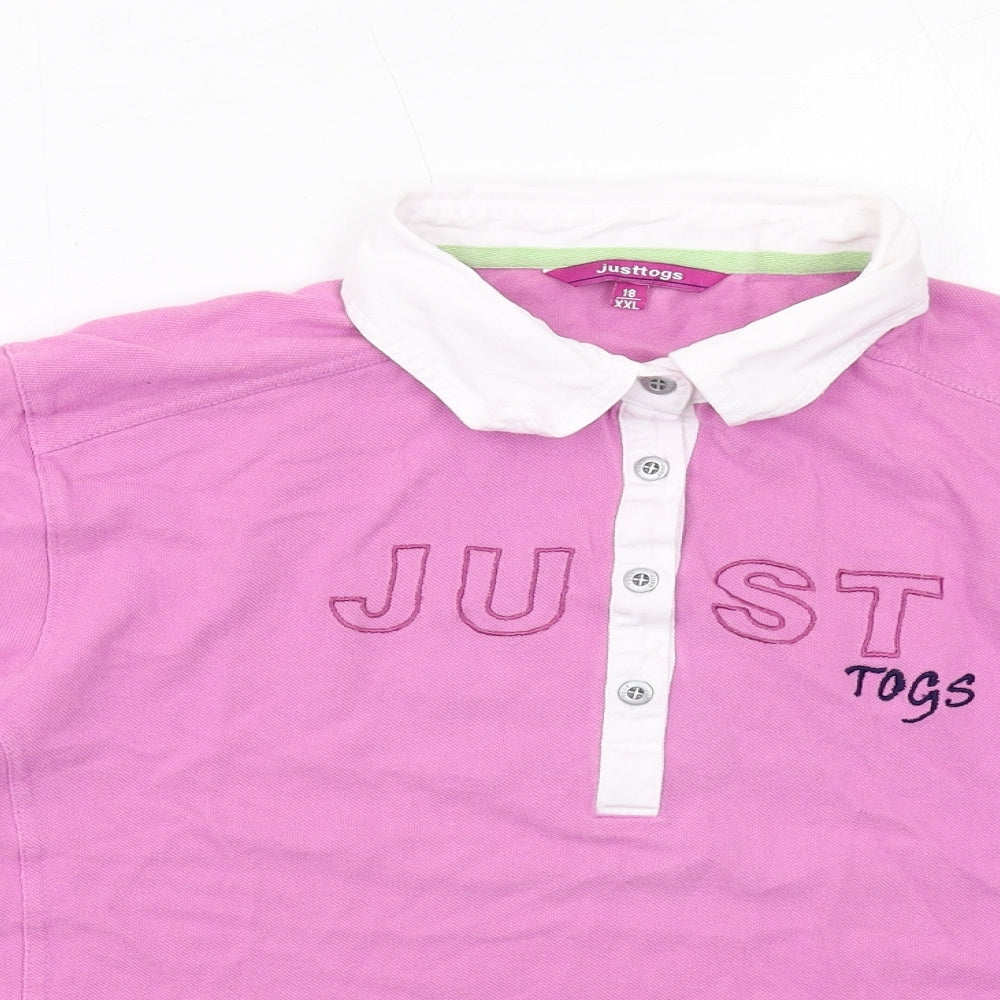 Just Togs Womens Pink Cotton Basic Polo Size 18 Collared