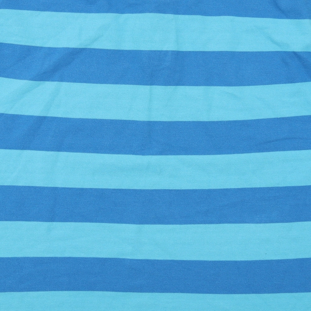 Marks and Spencer Mens Blue Striped Cotton Polo Size L Collared Button