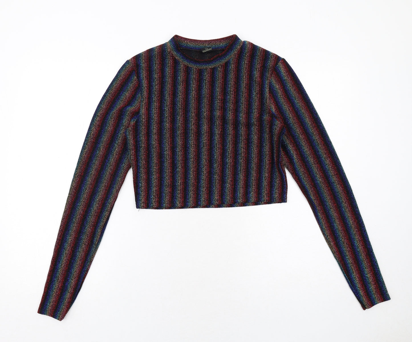 Urban Outfitters Womens Multicoloured Striped Nylon Cropped T-Shirt Size M Round Neck