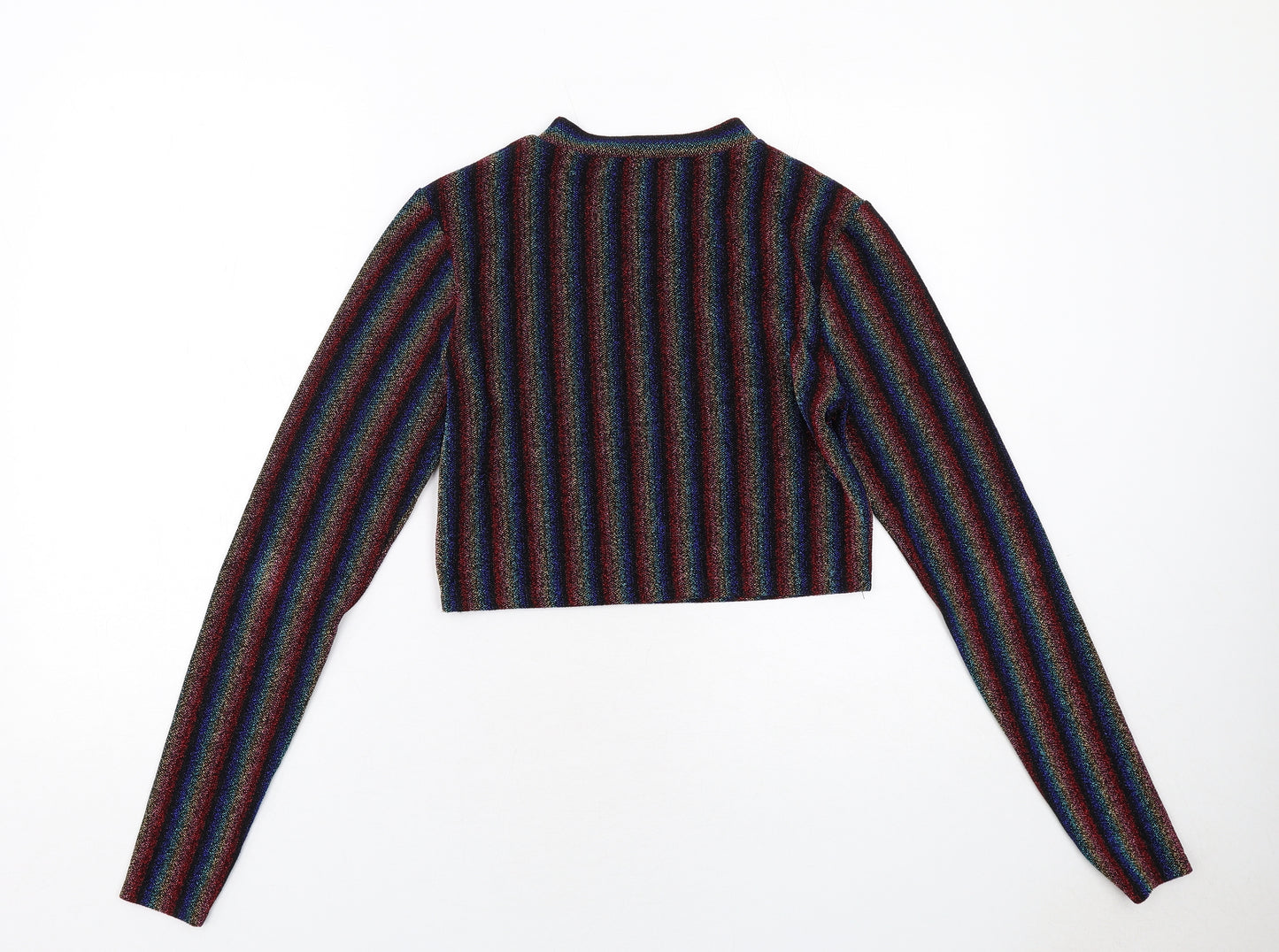 Urban Outfitters Womens Multicoloured Striped Nylon Cropped T-Shirt Size M Round Neck