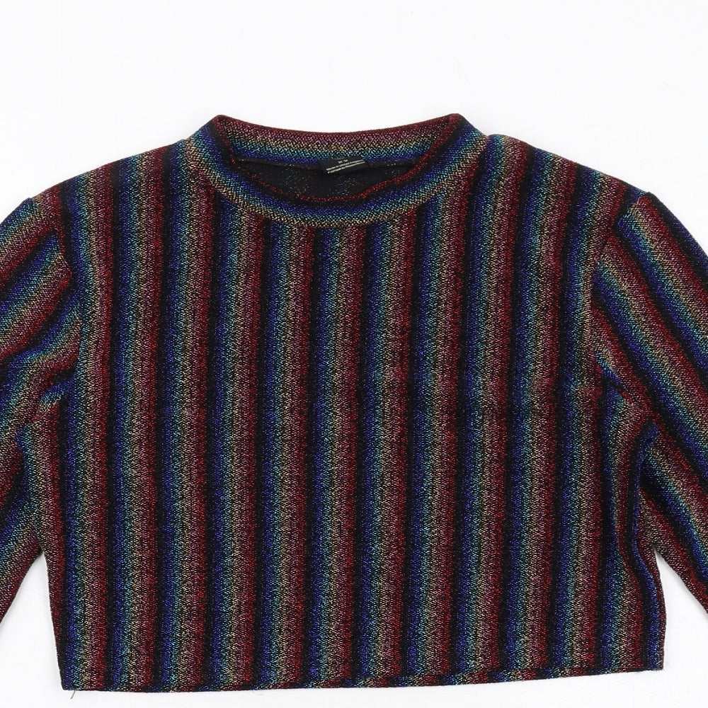 Urban Outfitters Womens Multicoloured Striped Nylon Cropped T-Shirt Size M Round Neck